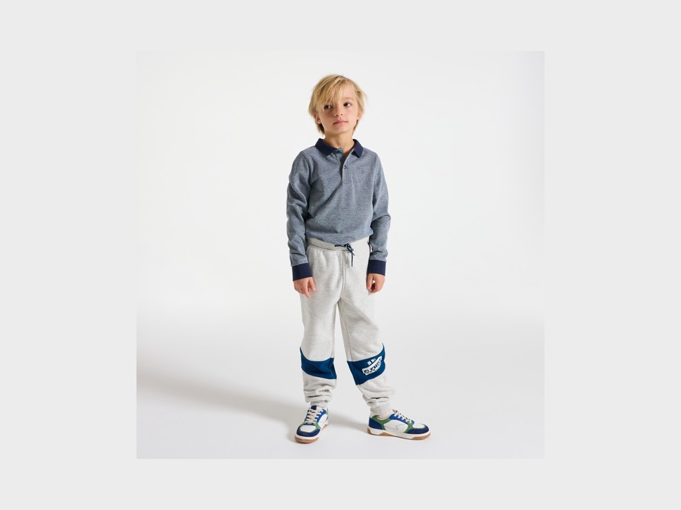 Polo à manches longues en jersey piqué bleu Garçon 1