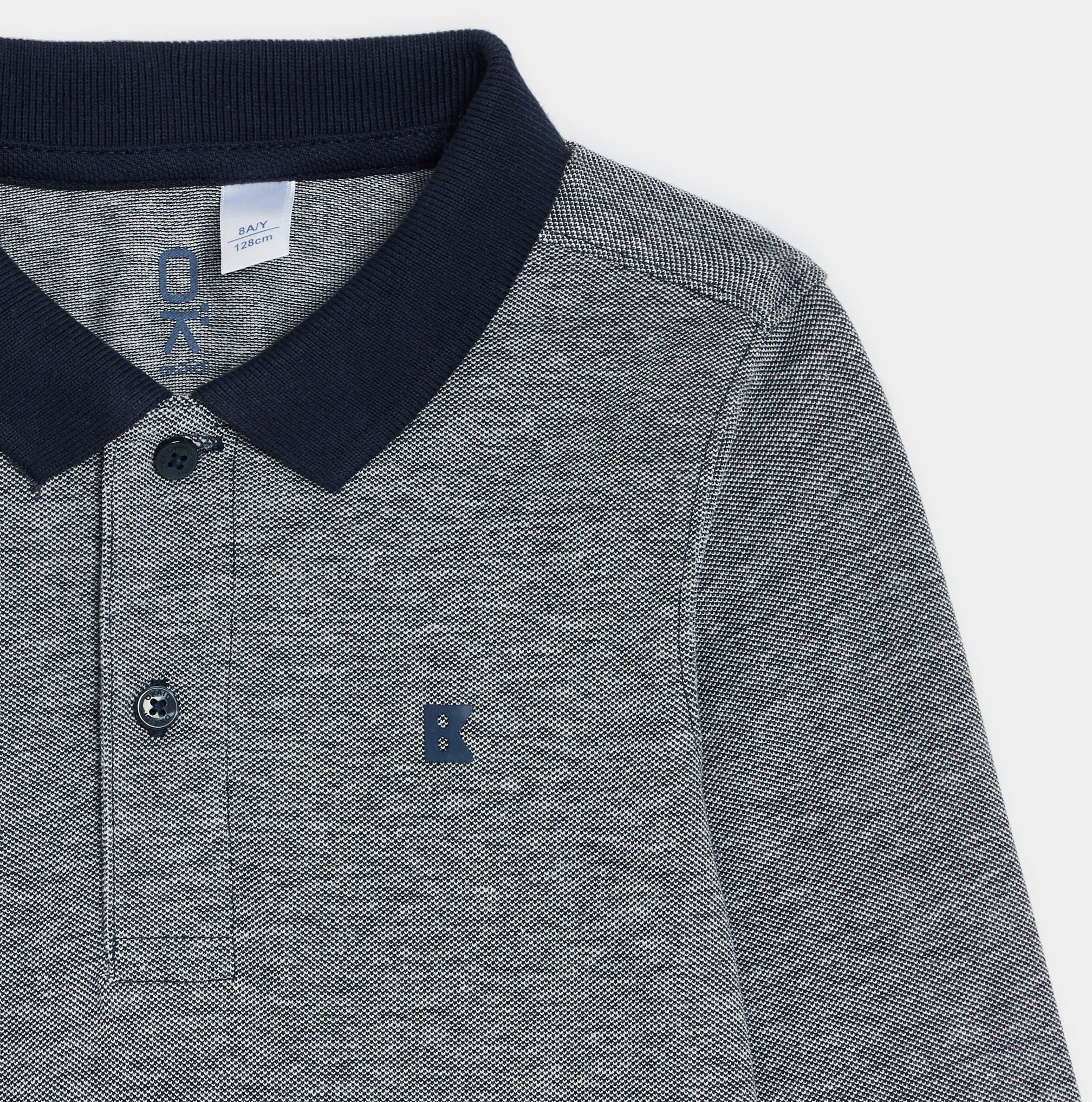 Boy's blue jersey piqué polo shirt with long sleeves 2