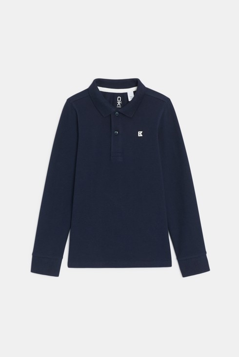 Boy's blue jersey piqué polo shirt with long sleeves 2