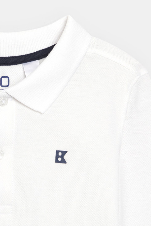 Boy's white jersey piqué polo shirt with long sleeves 2