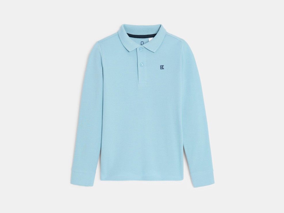 Langarm-Poloshirt aus Pikee-Jersey blau Jungen 2