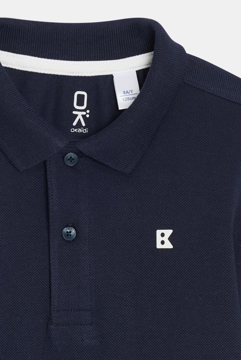 Polo à manches longues en jersey piqué bleu Garçon