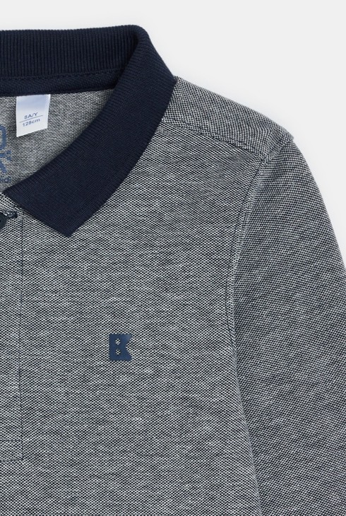 Polo à manches longues en jersey piqué bleu Garçon 2