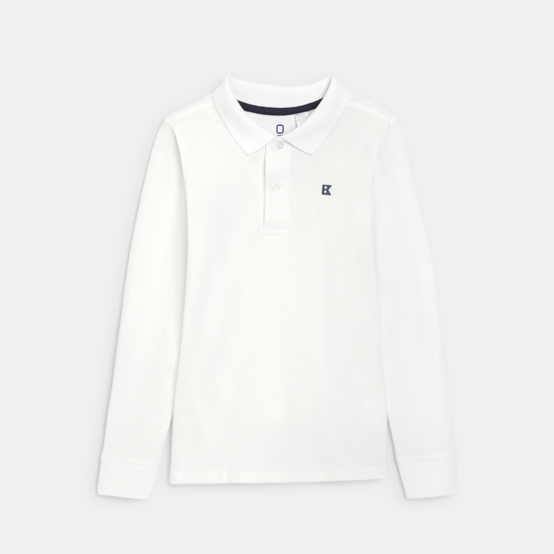 Langarm-Poloshirt aus Pikee-Jersey weiß Jungen