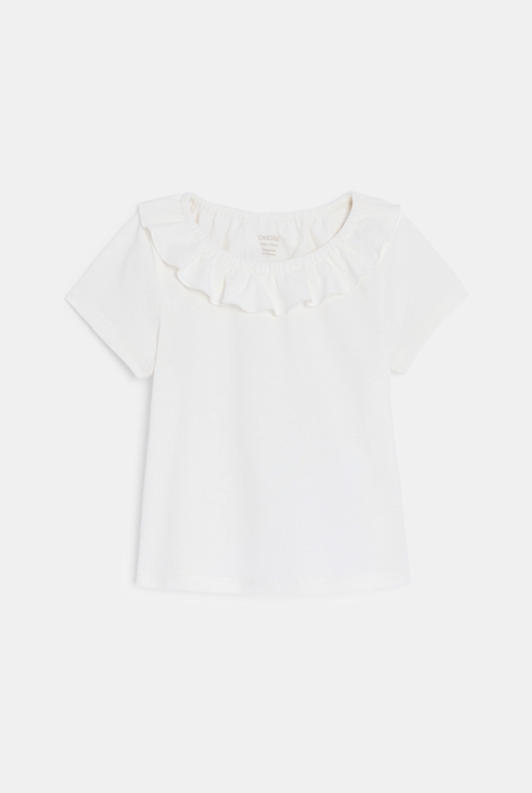 T-shirt col volanté blanc bébé fille 1