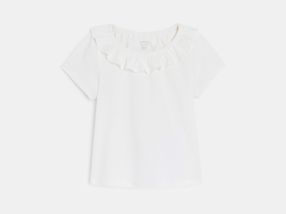 Baby girl's white ruffle neck T-shirt 1