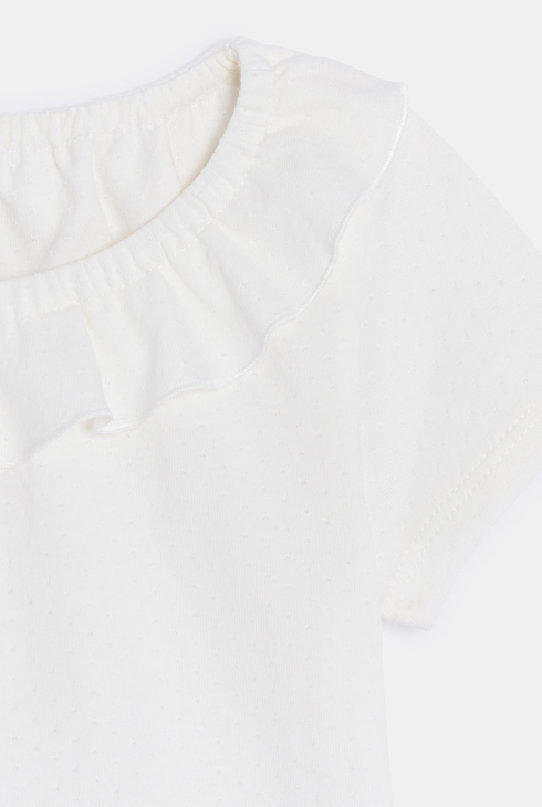 T-shirt col volanté blanc bébé fille