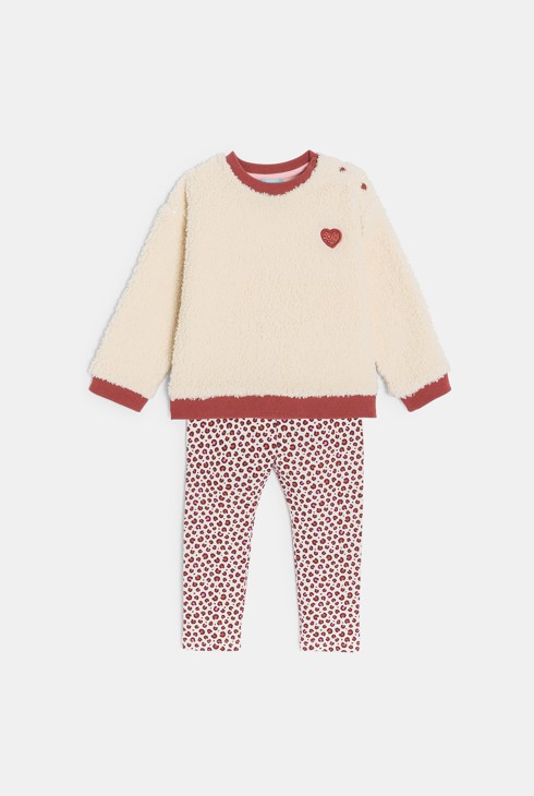 Sweat sherpa et legging jersey imprimé beige bébé fille 1