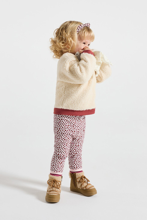 Baby girls' Sherpa sweatshirt and beige printed jersey leggings 1