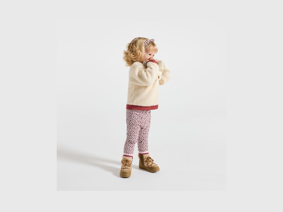 Sudadera sherpa y legging de punto jersey estampado beige bebé niña 1