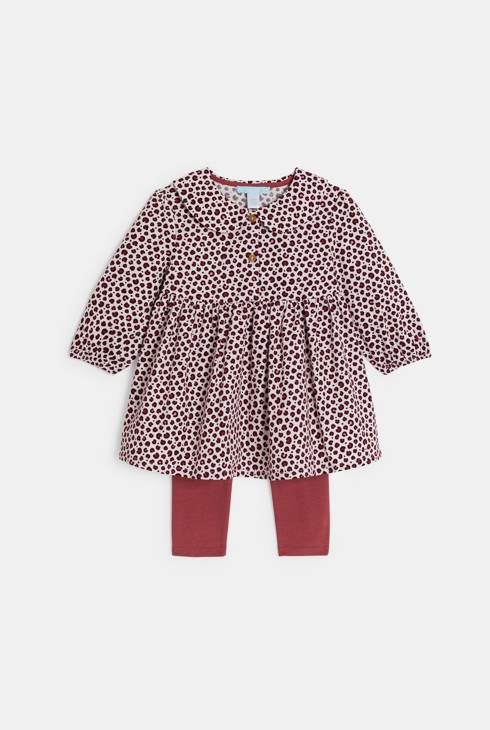 Kleid Leopardenmuster und Leggings bordeauxrot Kleinkind Mädchen 1