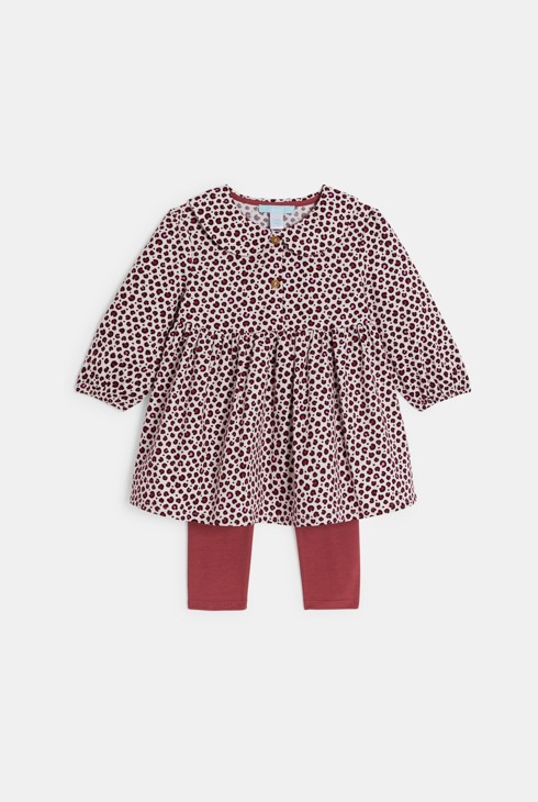 Vestit estampat lleopard i leggings bordeus bebè nena 2