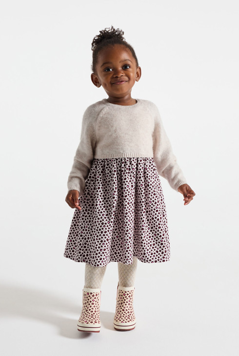 Kleid 2 in 1 Samtgewebe Leopard beige Kleinkind Mädchen 1