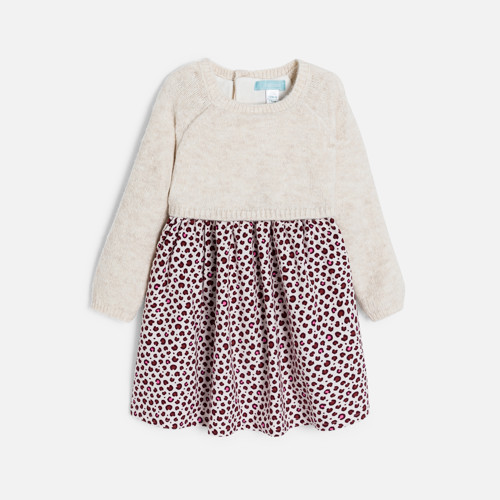 Robe 2 En 1 Maille Et Velours Léopard Beige Bébé Fille - Imprimé Marron - 3M - OBAIBI