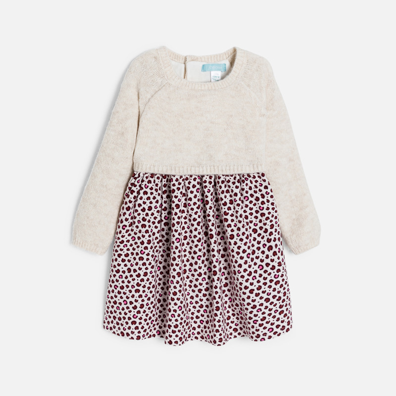 Kleid 2 in 1 Samtgewebe Leopard beige Kleinkind Mädchen