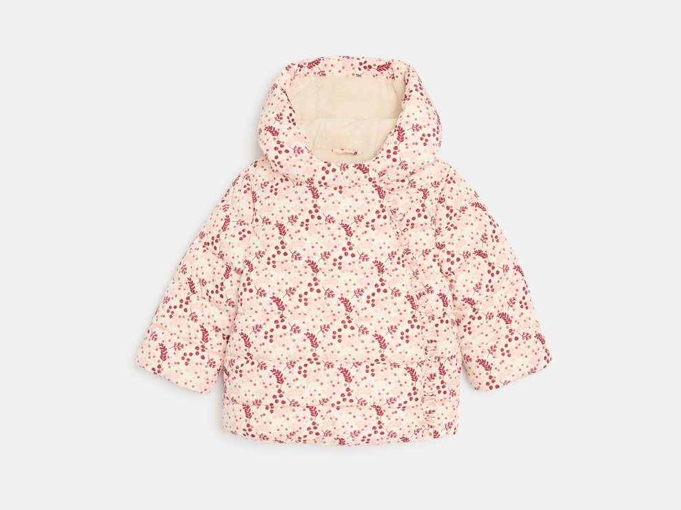 Doudoune doublée déperlante fleurie rose bébé fille 1
