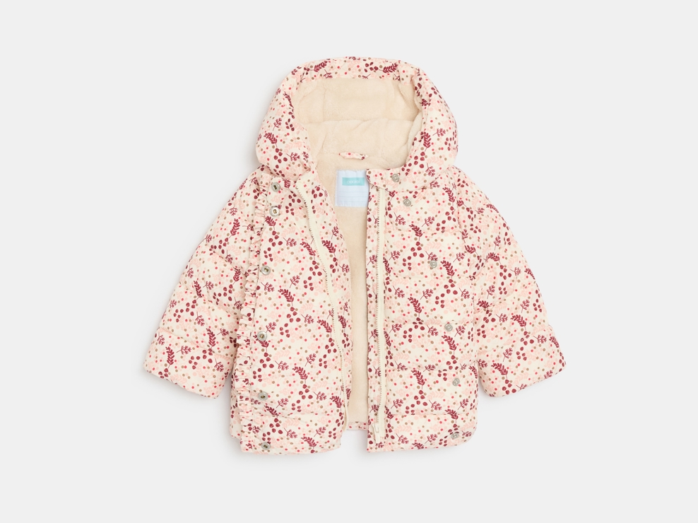 Doudoune doublée déperlante fleurie rose bébé fille 2