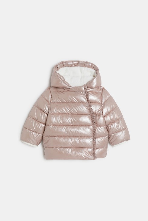 Doudoune matelassée doublée à capuche irisée rose bébé fille 1