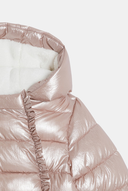 Plumífero acolchado forrado con capucha irisado rosa bebé niña 2