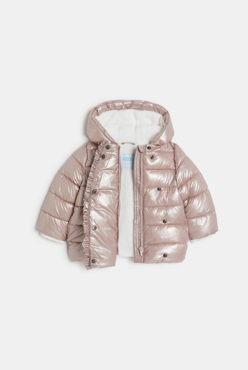 Ružičasta svjetlucava podstavljena prošivena pernata jakna s podstavom i kapuljačom za djevojčice 2