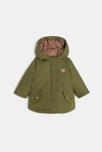 Parka doublure gilet amovible léopard vert kaki bébé fille