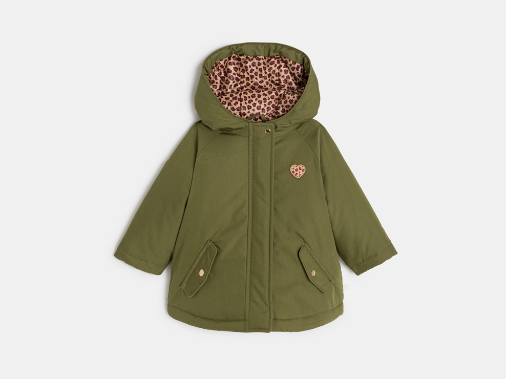 Parka con gilet interno staccabile verde kaki leopardato neonata 1