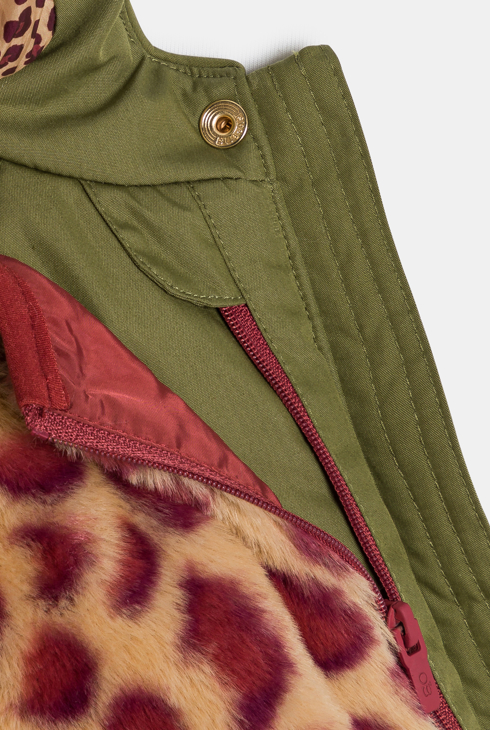 Parka forro chaleco desmontable leopardo verde caqui bebé niña 2