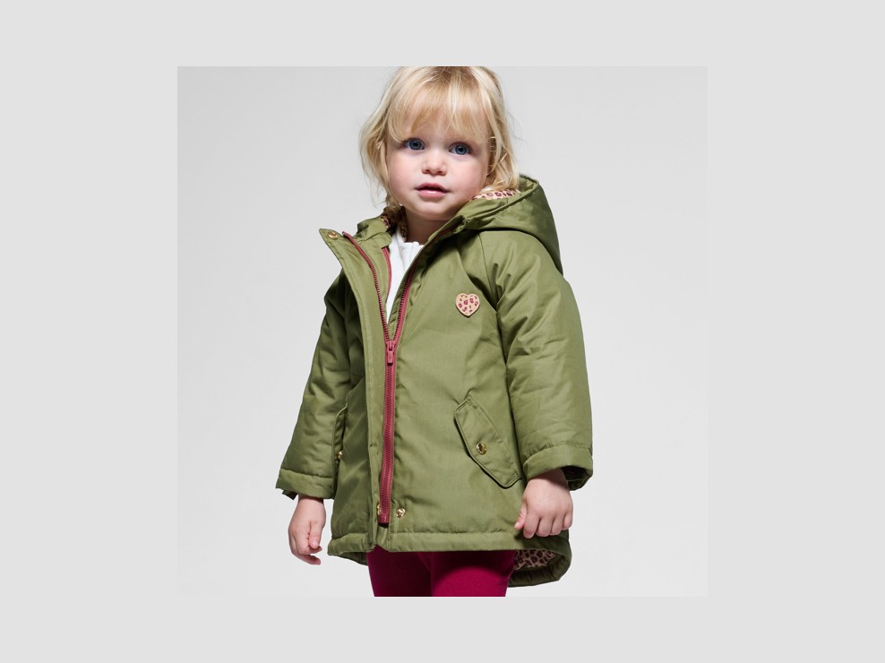 Parka forro chaleco desmontable leopardo verde caqui bebé niña 1