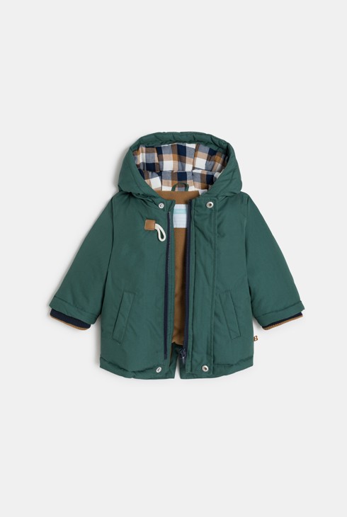 Baby boy's warm green waterproof coat with hood 2