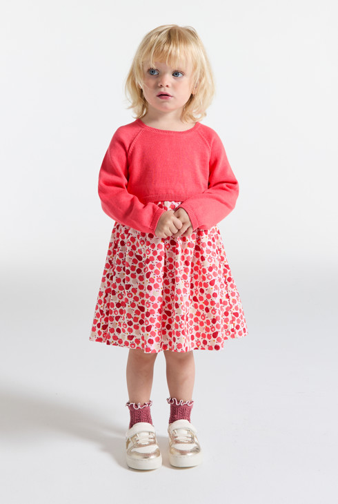 Vestido efecto 2 en 1 fruta rosa bebé niña 1