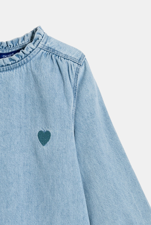 Robe courte en jean light broderie cœur bleu Fille