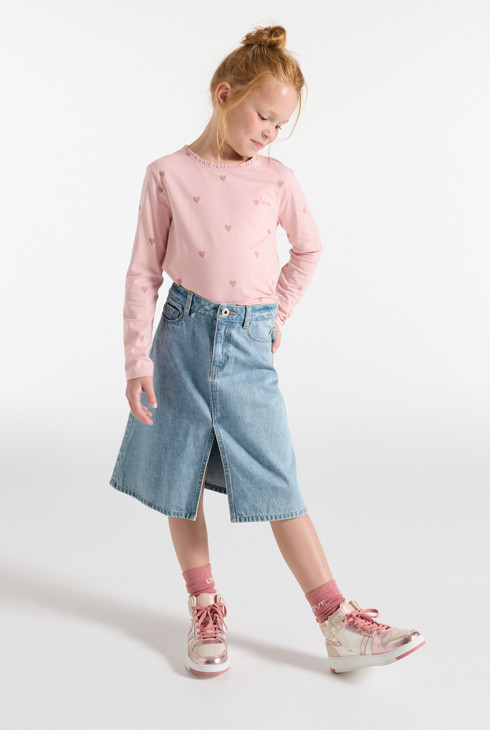 Jupe wide en jean bleu délavé Fille 1