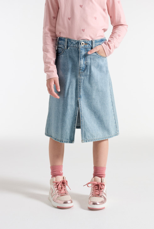 Jupe wide en jean bleu délavé Fille 2