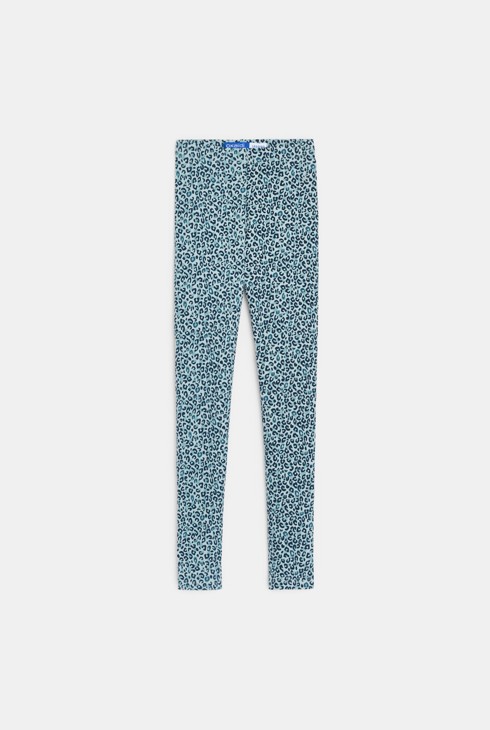 Leggings longs léopard en jersey bleu Fille