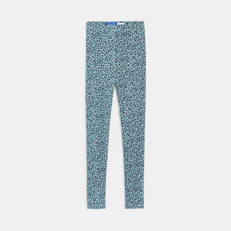 Leggings lang Leopard Jersey blau Mädchen