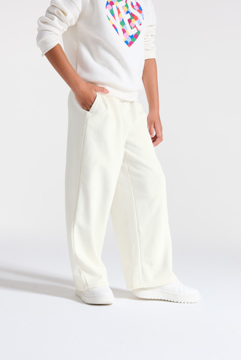 Pantalón de jogging de muletón liso corte ancho blanco niña 2