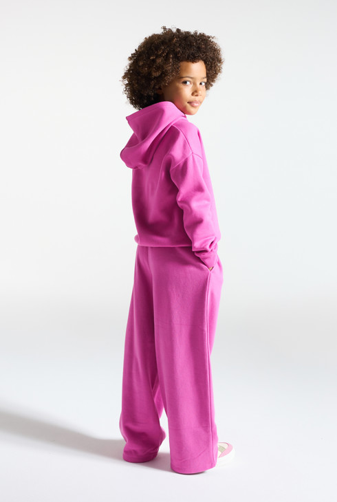 Pantalón de jogging de muletón liso corte ancho rosa niña 1