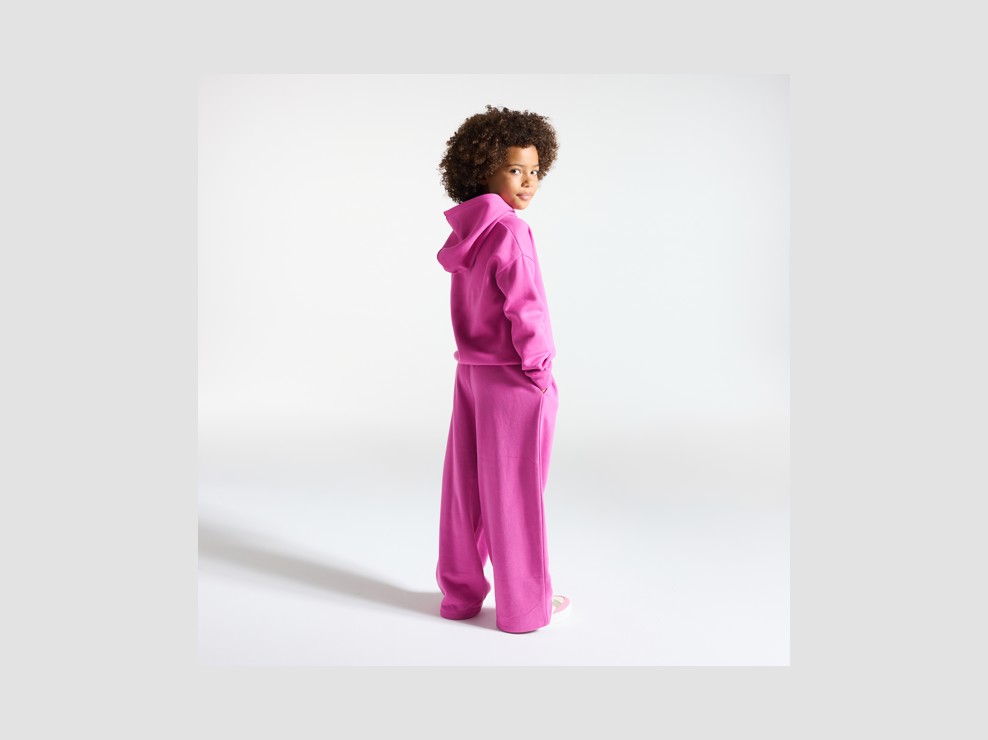 Pantalón de jogging de muletón liso corte ancho rosa niña 1