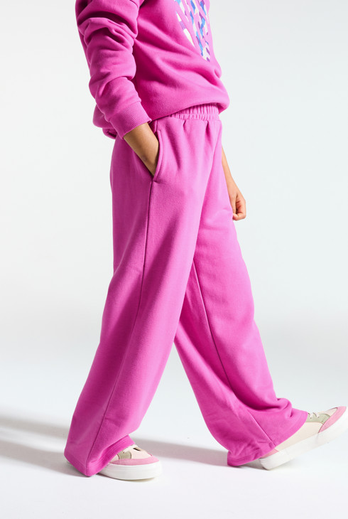 Jogging en molleton uni coupe large rose Fille 2