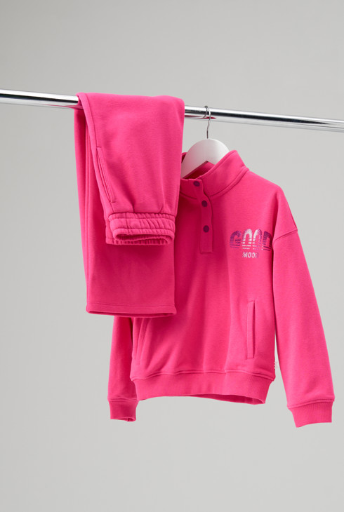 Jogging rose en molleton coupe large Fille 2