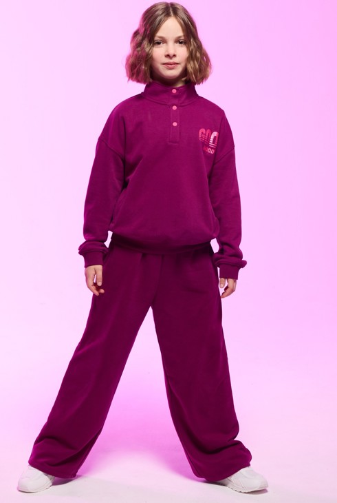 Ljubičaste široke sportske hlače od flisa za djevojčice 1