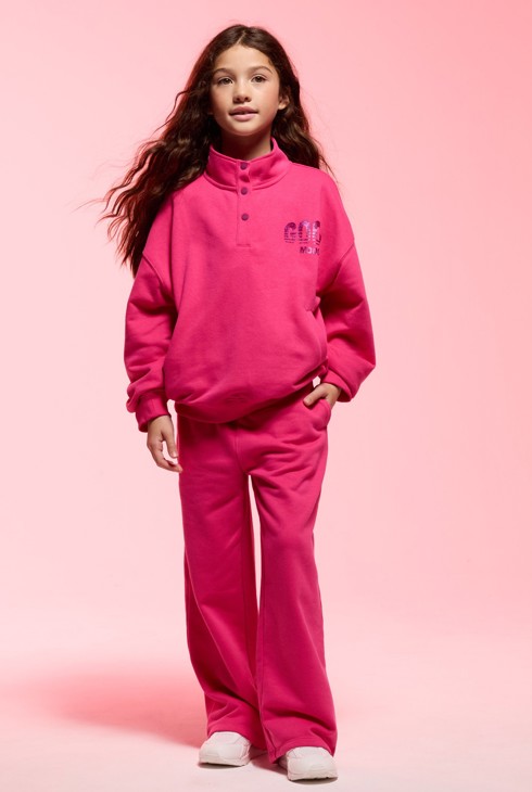 Ružičaste sportske hlače širokog kroja od flisa za djevojčice 1