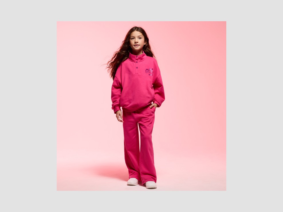 Jogginghose rosa aus Molton weiter Schnitt Mädchen 1