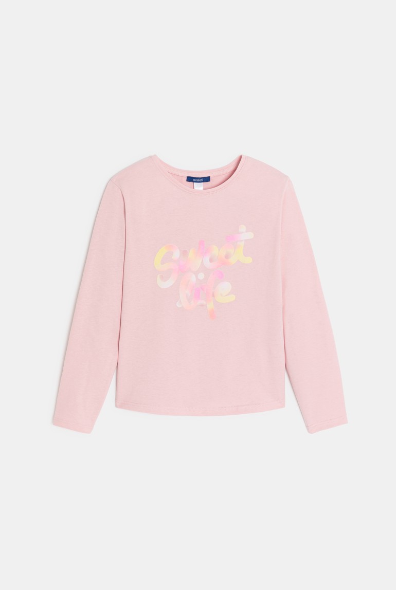 Camiseta de manga larga con mensaje rosa niña 1