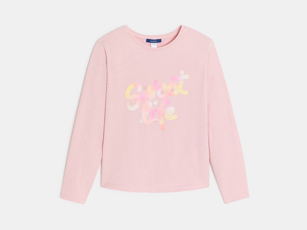 Rosa Langarm-T-Shirt mit Schriftzug Mädchen 1