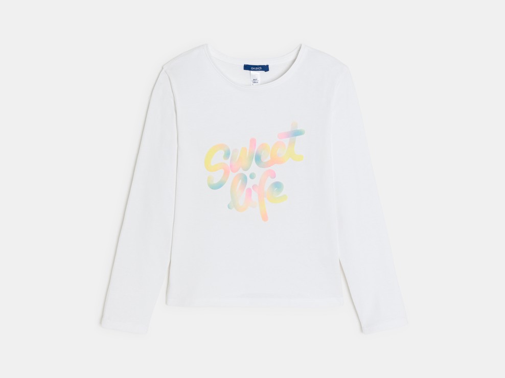 T-shirt manches longues à message blanc Fille 1