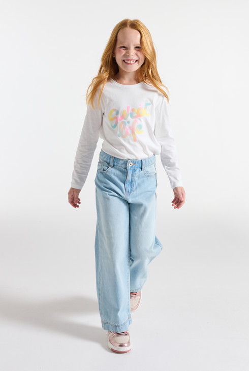 T-shirt bianca a maniche lunghe con scritta per bambina 1