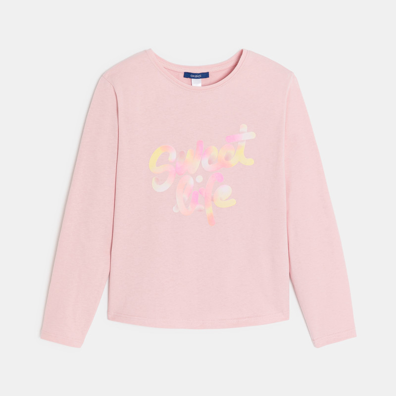 Rosa Langarm-T-Shirt mit Schriftzug Mädchen