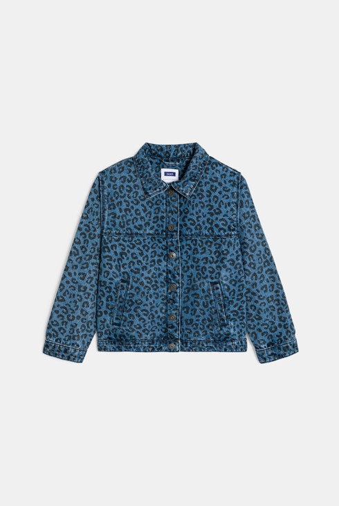 Veste en jean léopard bleu Fille