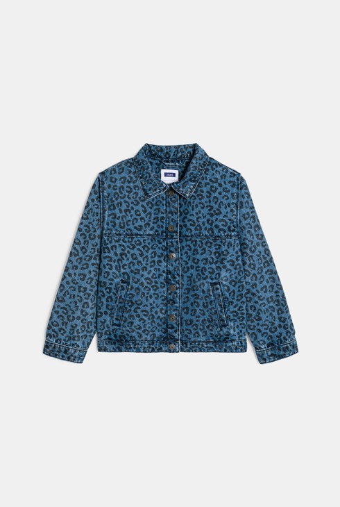 Girl's blue leopard jean jacket 2